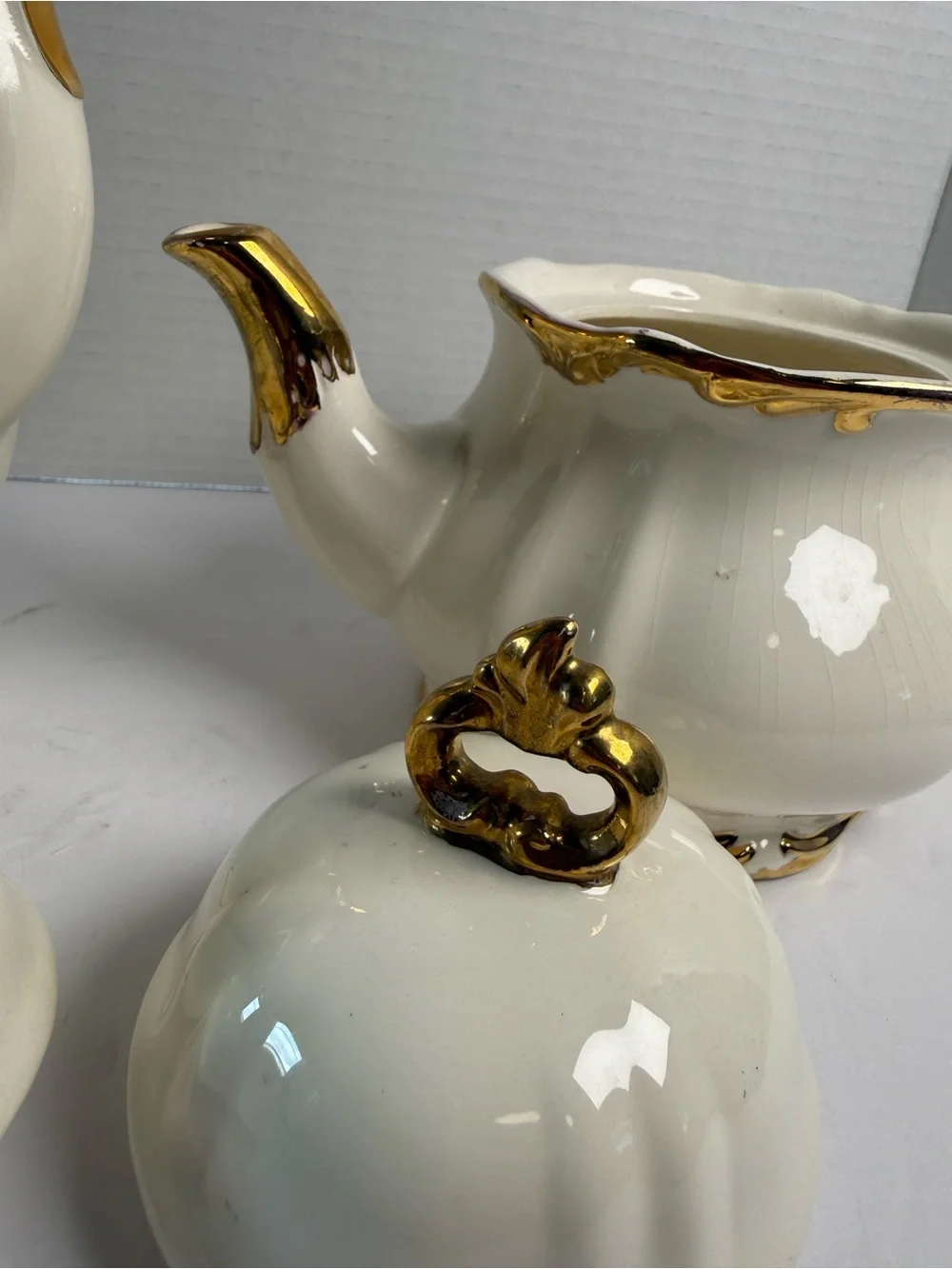 Elegant Cream and Gold Porcelain Set - Decorative Teapot and Coffee Pot vintage